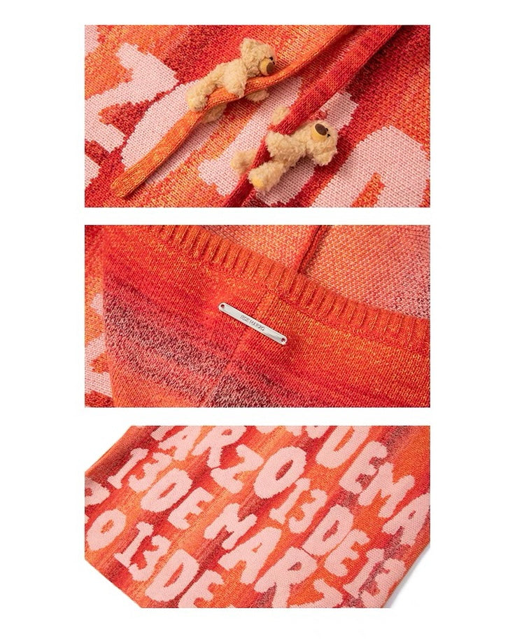 13DE MARZO Logo Printing Stripe Knit Hoodie Jaffa Orange