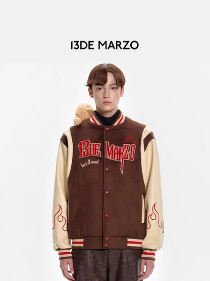 13DE MARZO Flame Baseball Jacket Ganache