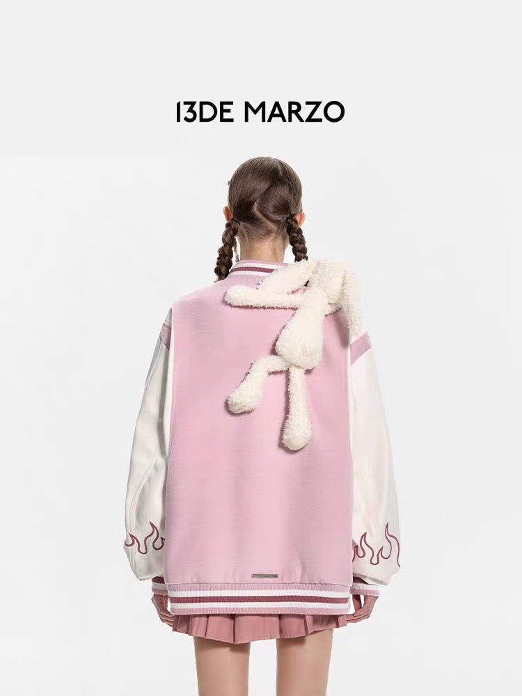 13DE MARZO Flame Baseball Jacket Mauve Chalk