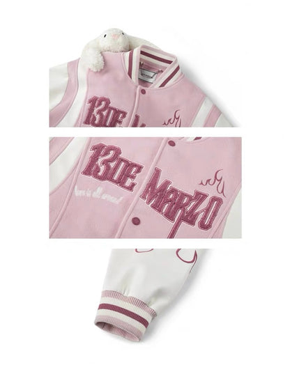 13DE MARZO Flame Baseball Jacket Mauve Chalk