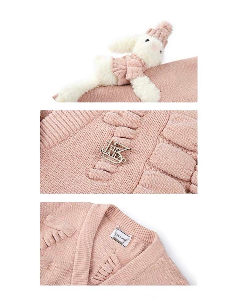 13DE MARZO Letter Weave Knit Cardigan Powder Pink