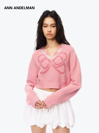 Ann Andelman Pink Printed Lace Short Sweater