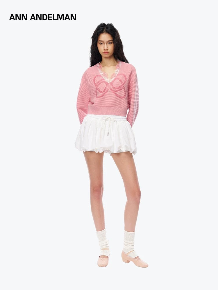 Ann Andelman Pink Printed Lace Short Sweater