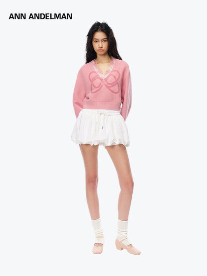 Ann Andelman Pink Printed Lace Short Sweater