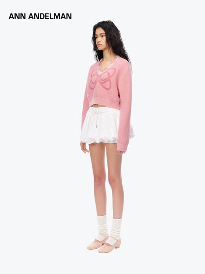 Ann Andelman Pink Printed Lace Short Sweater