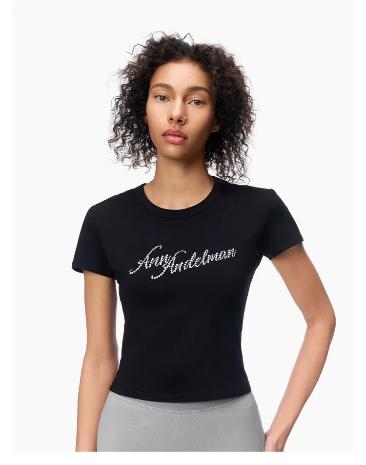 Ann Andelman Black Rhinestone Short Sleeves