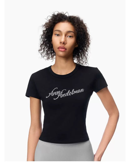 Ann Andelman Black Rhinestone Short Sleeves