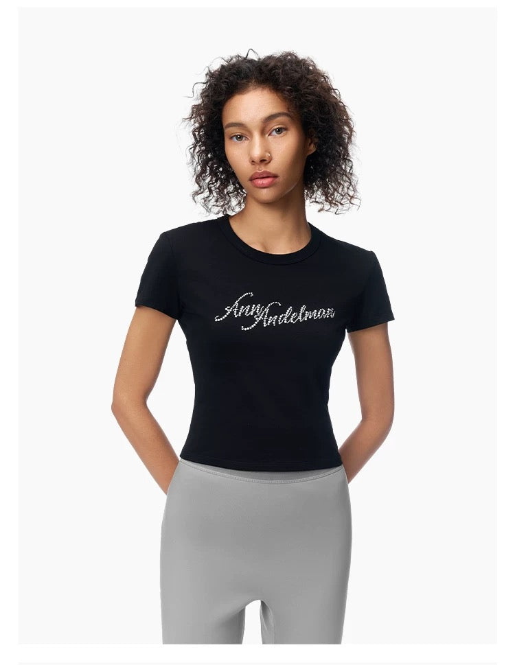 Ann Andelman Black Rhinestone Short Sleeves