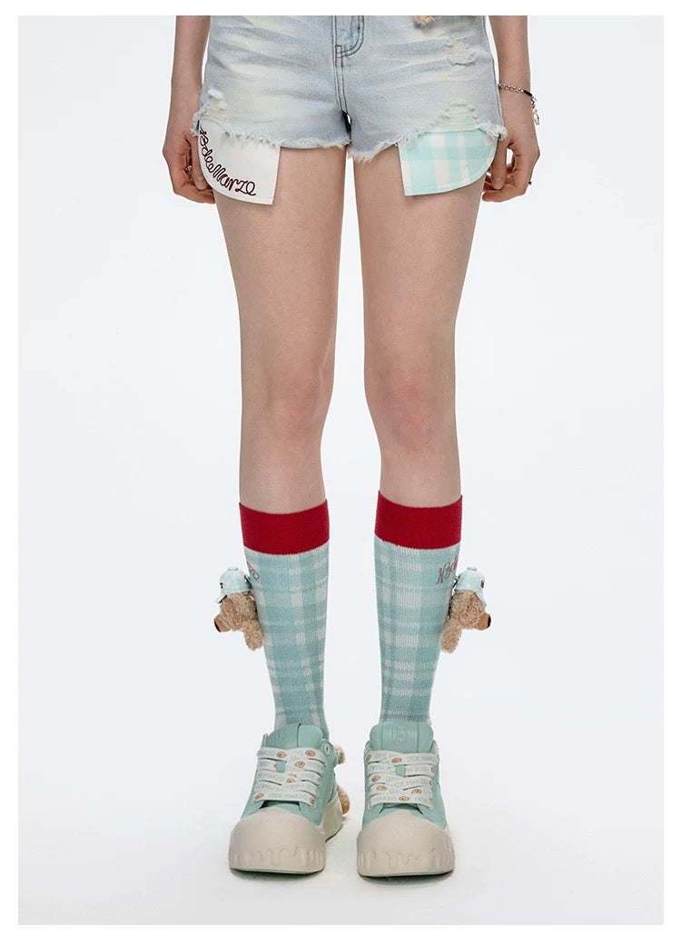 13DE MARZO Plaid Color-Block Socks Green