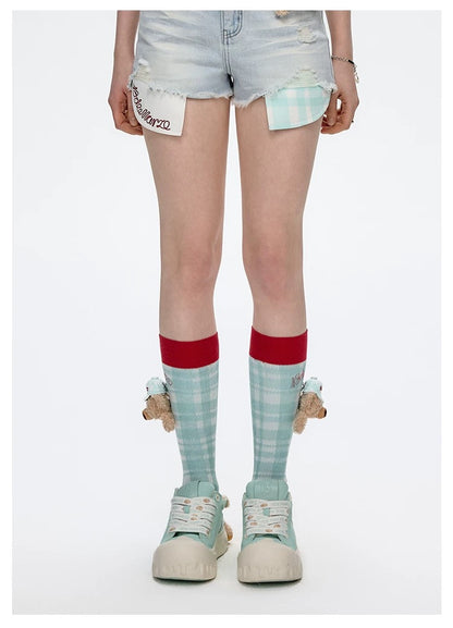 13DE MARZO Plaid Color-Block Socks Green