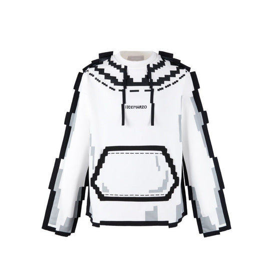 13DE MARZO 2D Pixel Hood Printing Sweater White