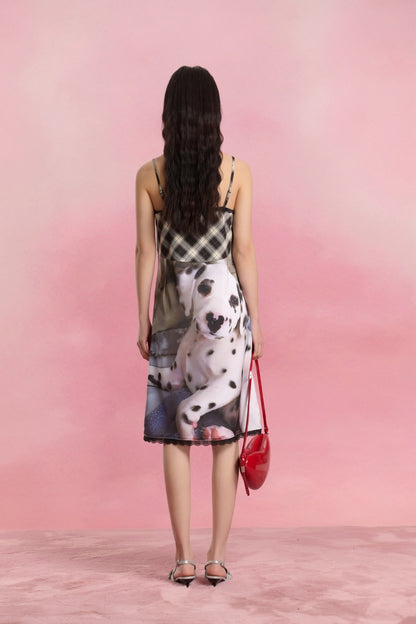 Sofitte Plaid Patchwork Dalmatian Dog Print Dress