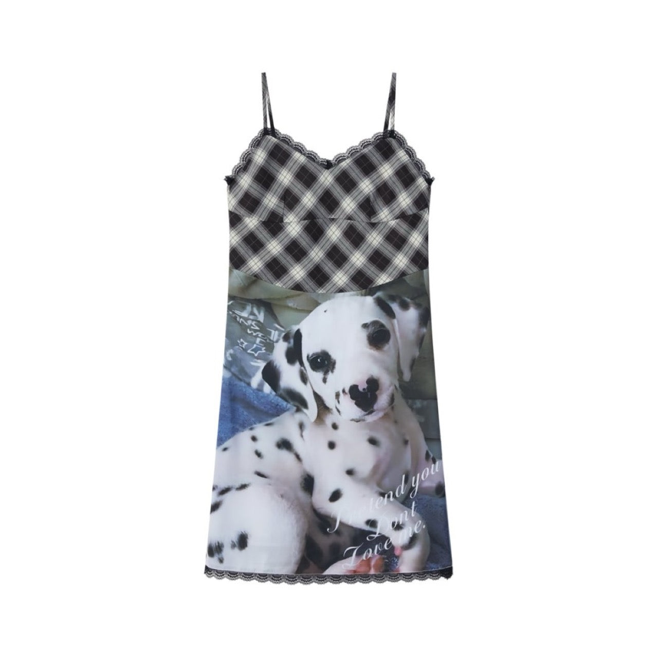 Sofitte Plaid Patchwork Dalmatian Dog Print Dress