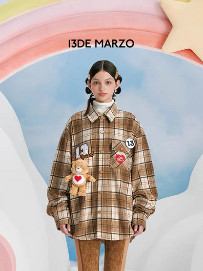 13DE MARZO x CARE BEARS Plaid Shirt Coat Candied Ginger