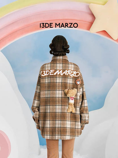 13DE MARZO x CARE BEARS Plaid Shirt Coat Candied Ginger