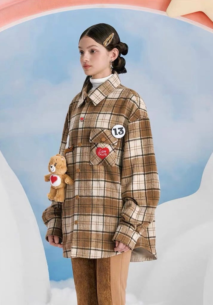 13DE MARZO x CARE BEARS Plaid Shirt Coat Candied Ginger