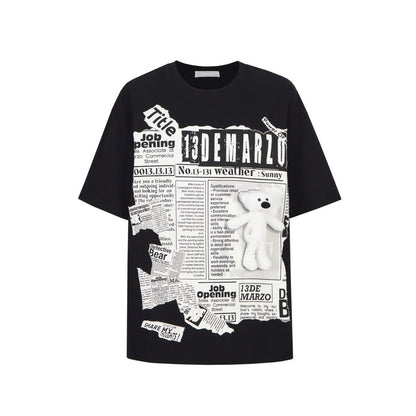 13DE MARZO Bear Newspaper T-Shirt Black