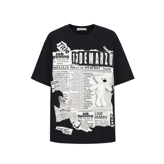 13DE MARZO Bear Newspaper T-Shirt Black