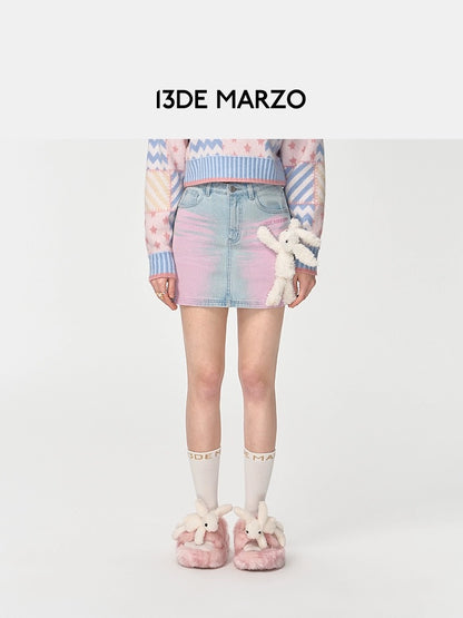 13DE MARZO Doozoo Heart Logo Denim Skirt Blue