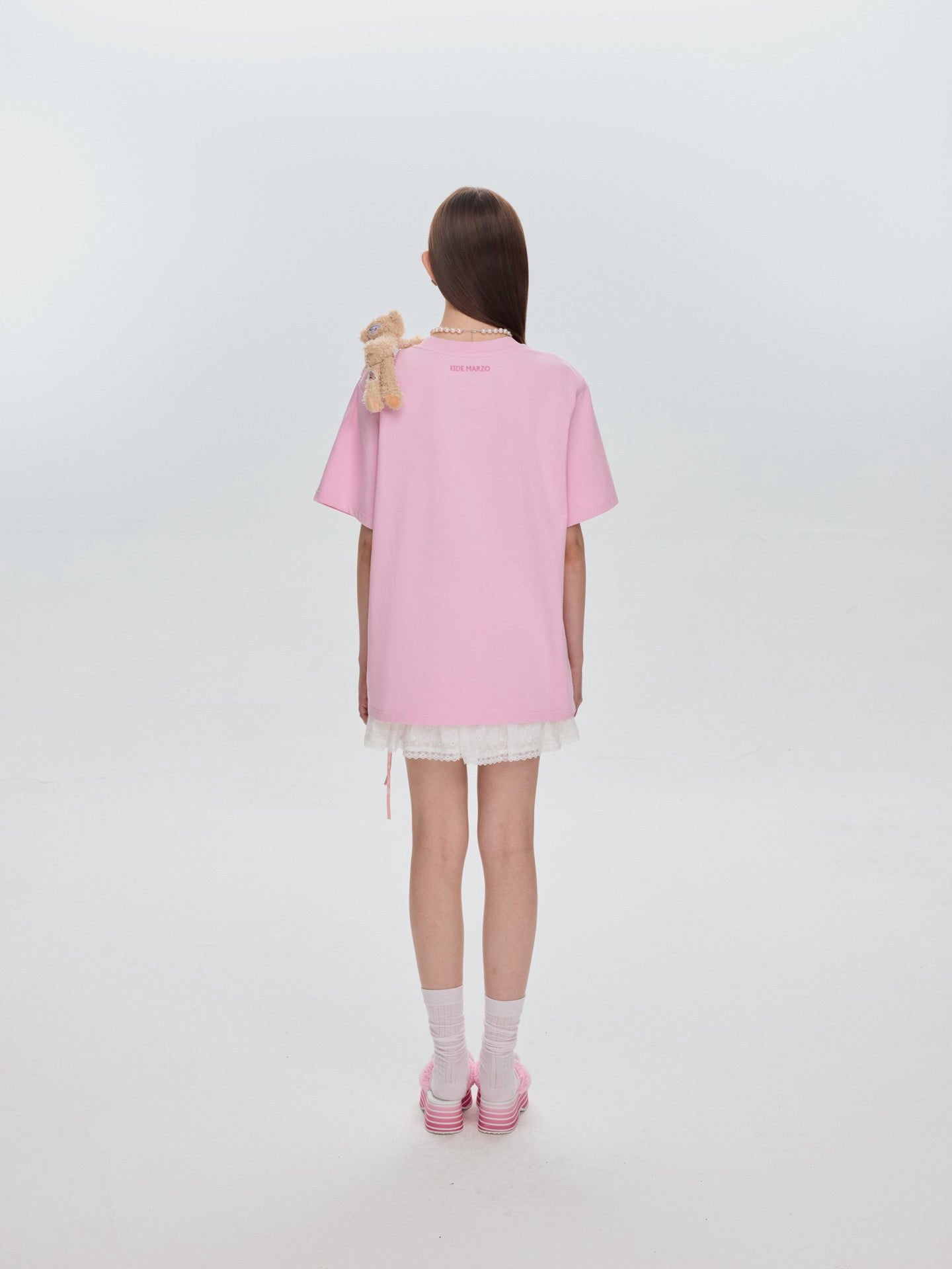 13DE MARZO Bear Stickers T-Shirt Pink