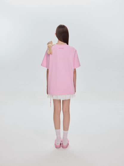 13DE MARZO Bear Stickers T-Shirt Pink