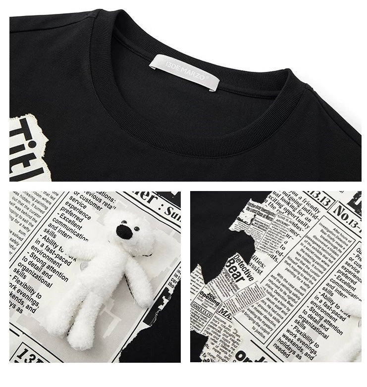 13DE MARZO Bear Newspaper T-Shirt Black