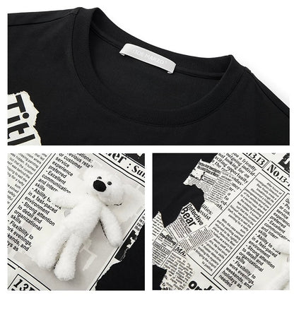 13DE MARZO Bear Newspaper T-Shirt Black