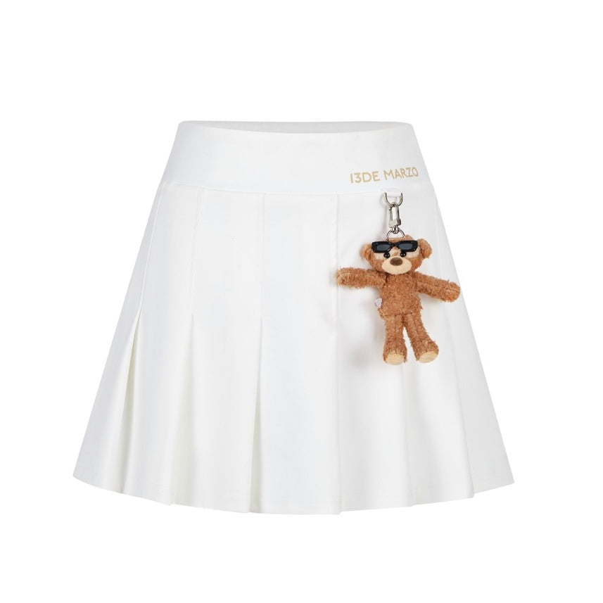 13DE MARZO Sunburnt Bear Cooling Pleated Skirt White