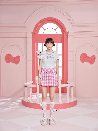 13DE MARZO Hello Kitty Bear Plaid Socks Sacht Pink
