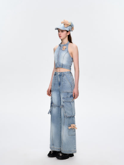 13DE MARZO Denim Cargo Pants Blue