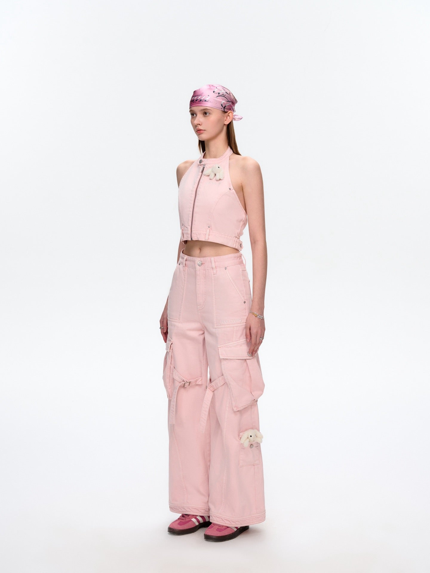 13DE MARZO Halter Denim Top Pink