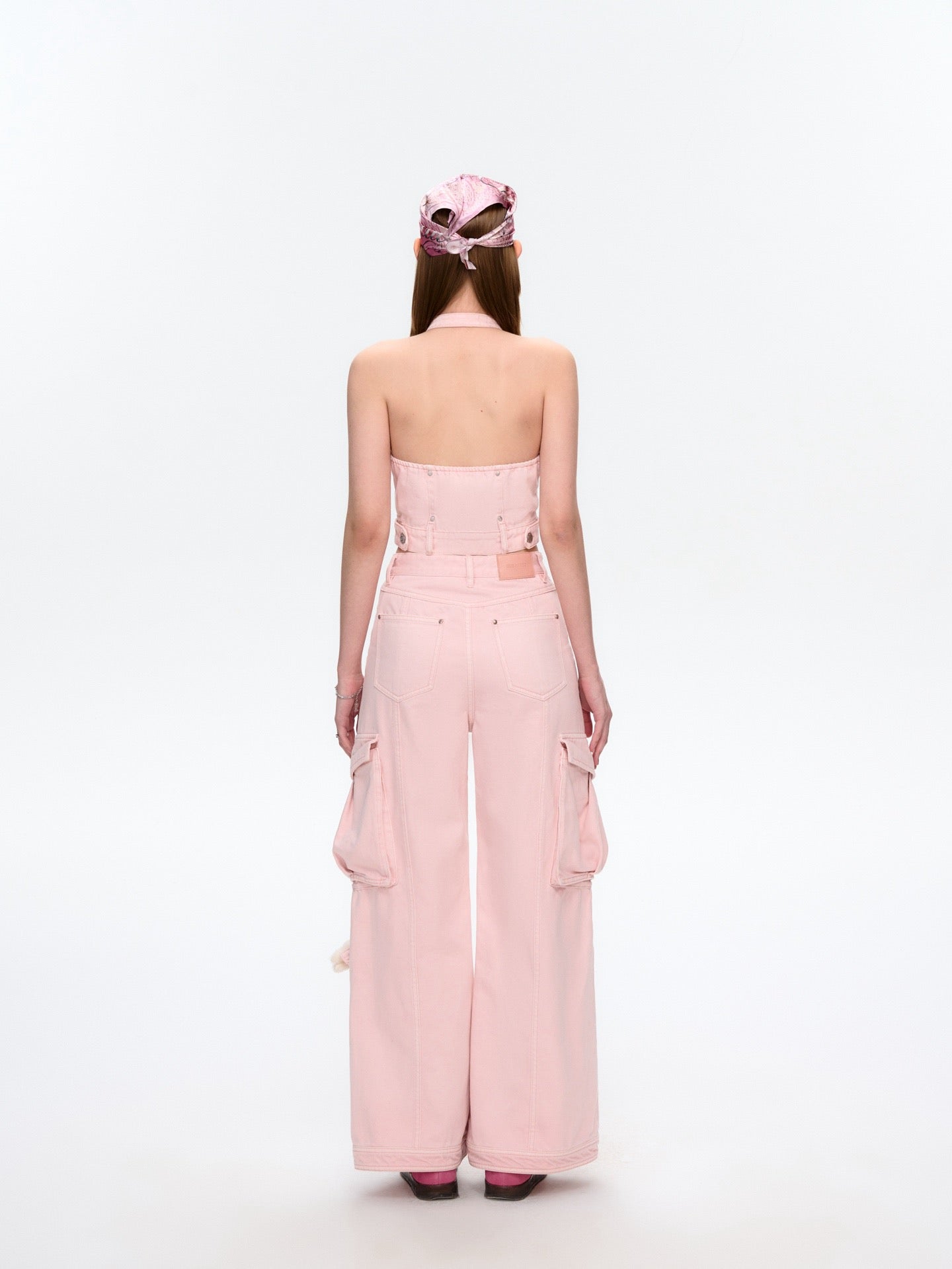 13DE MARZO Halter Denim Top Pink