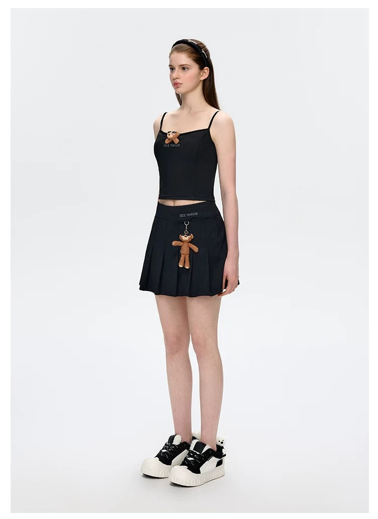 13DE MARZO Sunburnt Bear Cooling Pleated Skirt Black