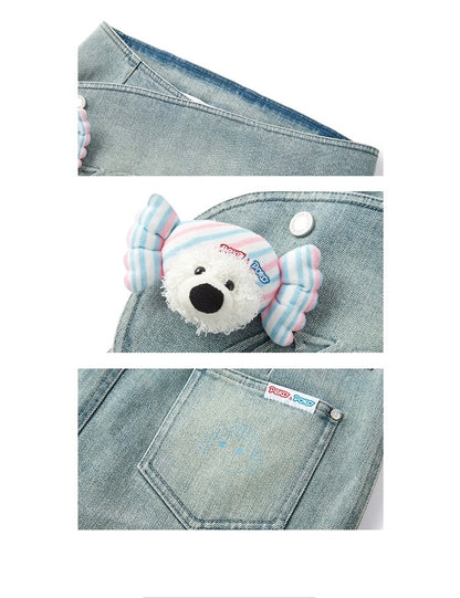 13DE MARZO X PEKO Fujiya Sweets Bear Denim Skirt Blue