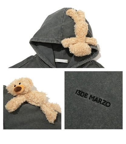 13DE MARZO Doozoo Washed Faded Hoodie Gray