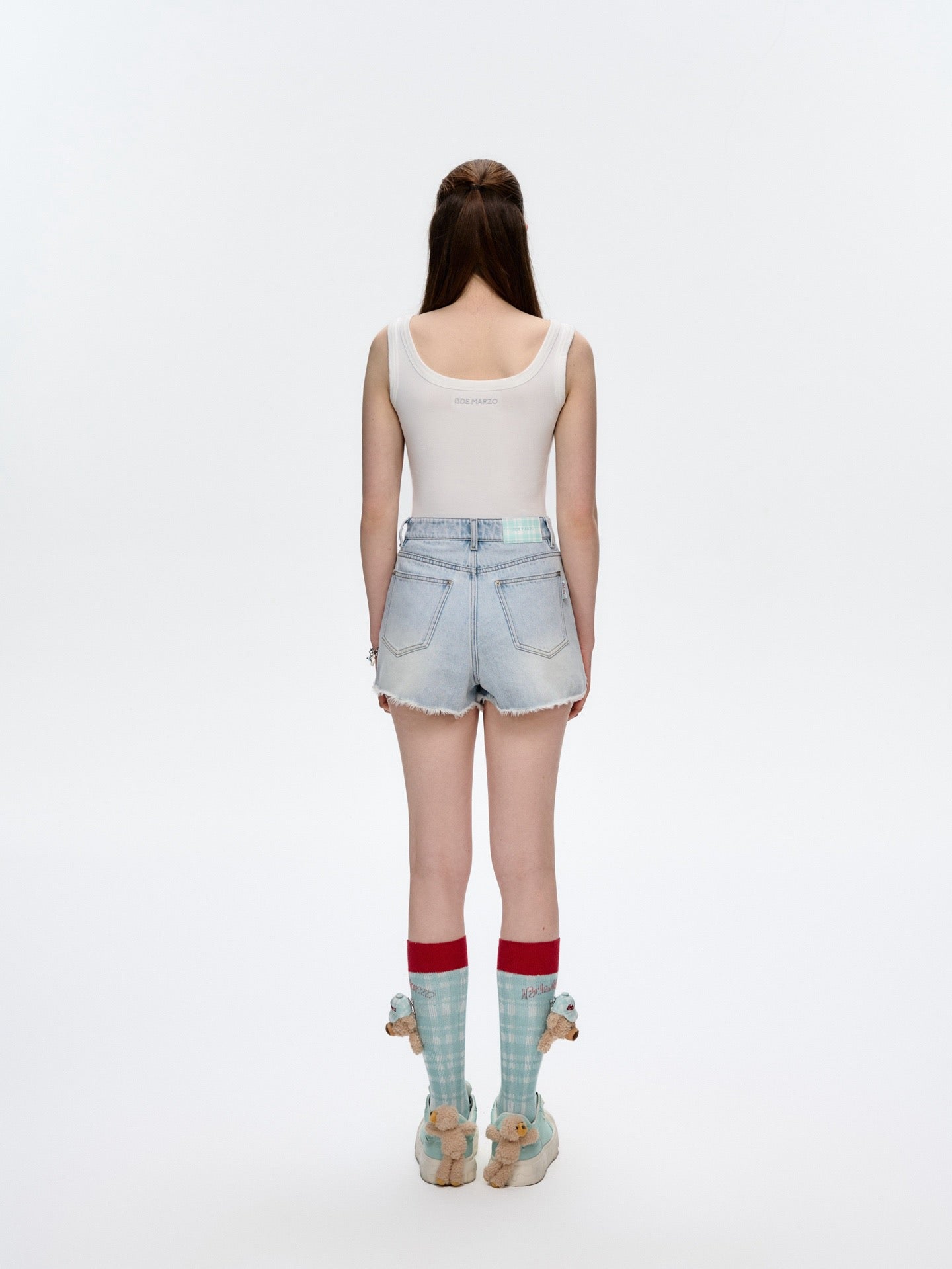 13DE MARZO Embroidered Colour-block Letter Tank Grey White