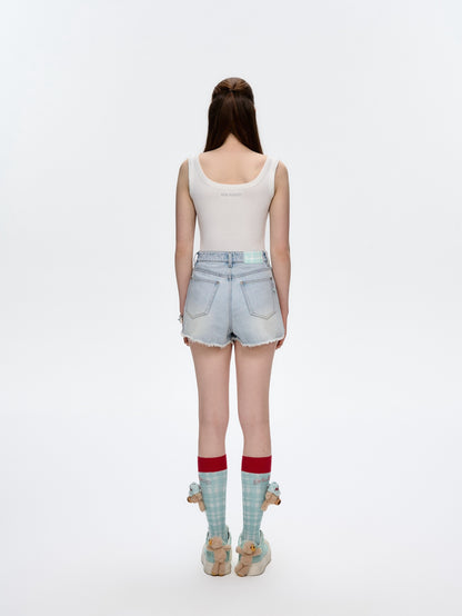 13DE MARZO Embroidered Colour-block Letter Tank Grey White