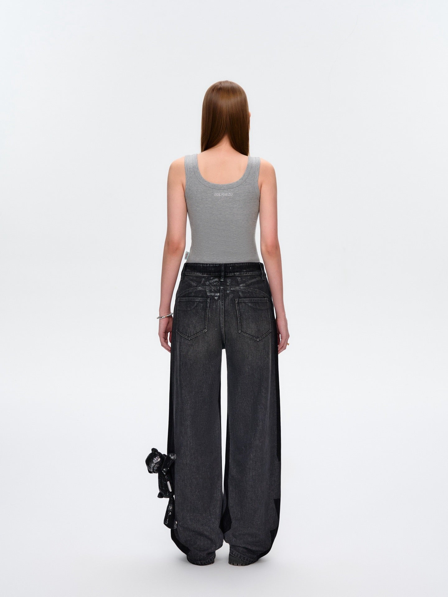 13DE MARZO Embroidered Colour-block Letter Tank Grey