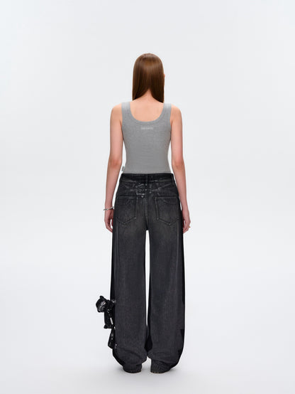 13DE MARZO Embroidered Colour-block Letter Tank Grey