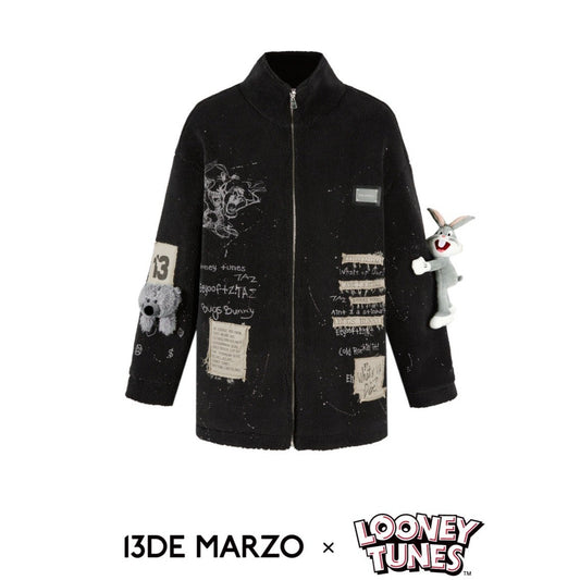 13DE MARZO x LOONEY TUNES Bugs Bunny Eco Fleece Jacket Black