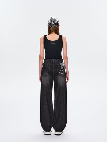 13DE MARZO Embroidered Colour-block Letter Tank Black