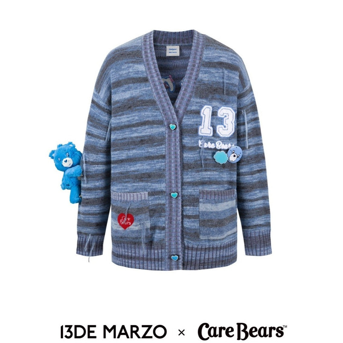 13DE MARZO x CARE BEARS Color Stripe Cardigan Infinity Blue