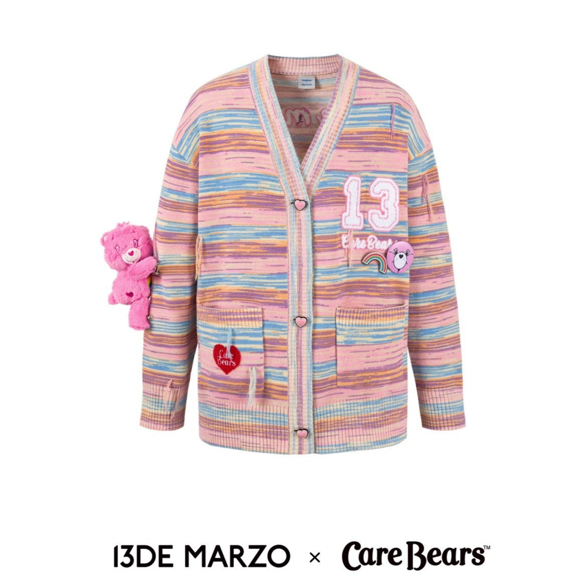 13DE MARZO x CARE BEARS Color Stripe Cardigan Orchid Smoke Pink