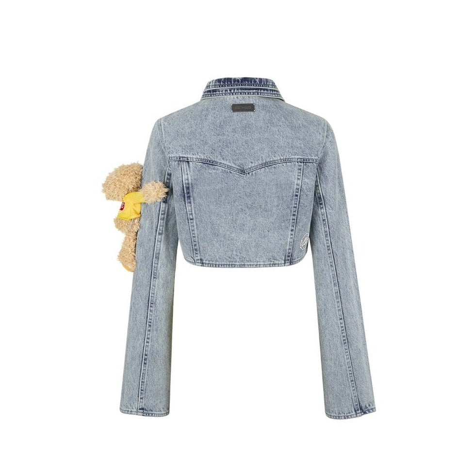 13DE MARZO X Lay's Bear Washed Denim Short Jacket Blue