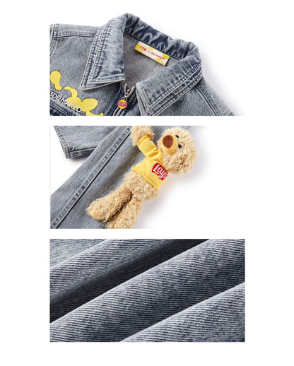 13DE MARZO X Lay's Bear Washed Denim Short Jacket Blue