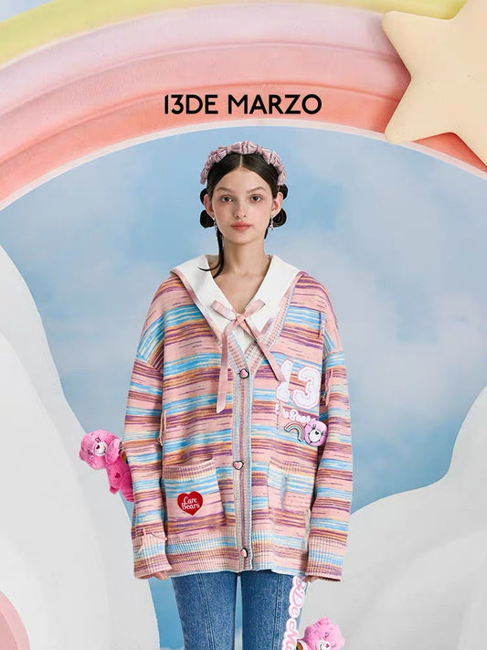 13DE MARZO x CARE BEARS Color Stripe Cardigan Orchid Smoke Pink