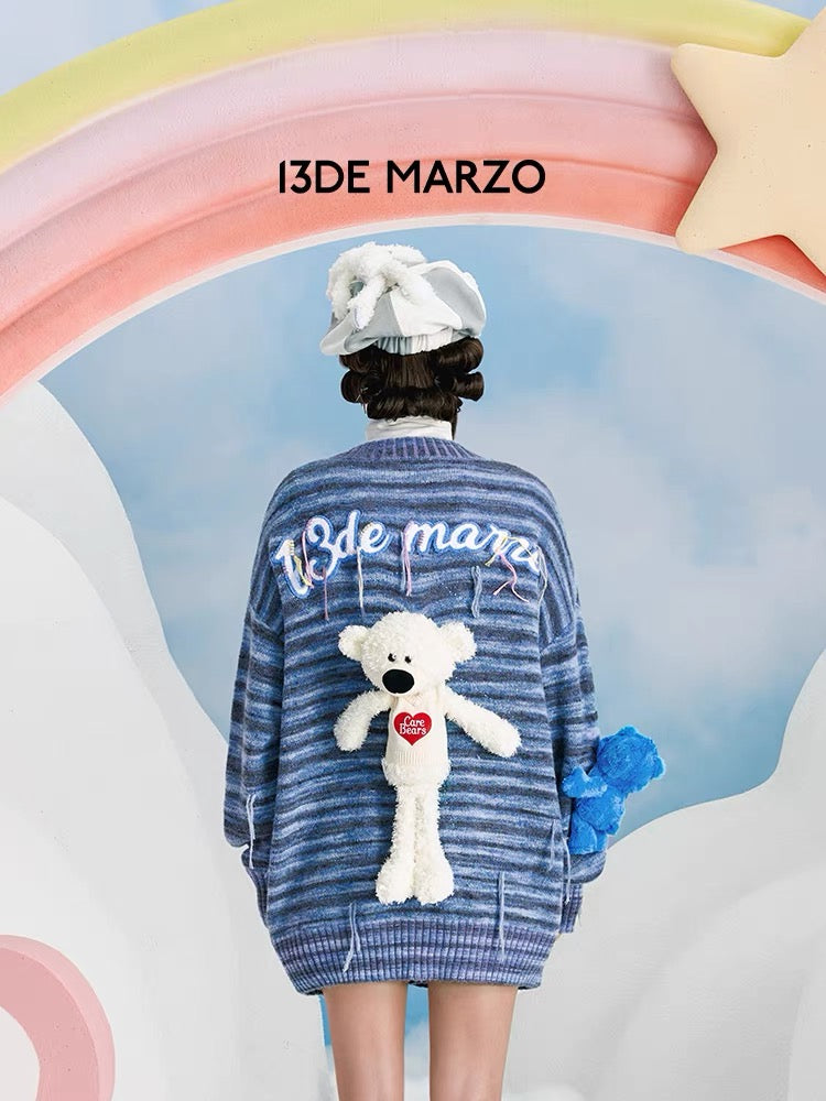 13DE MARZO x CARE BEARS Color Stripe Cardigan Infinity Blue