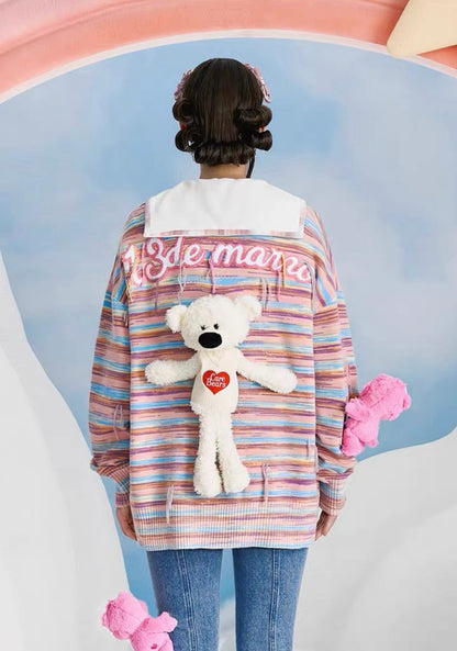 13DE MARZO x CARE BEARS Color Stripe Cardigan Orchid Smoke Pink