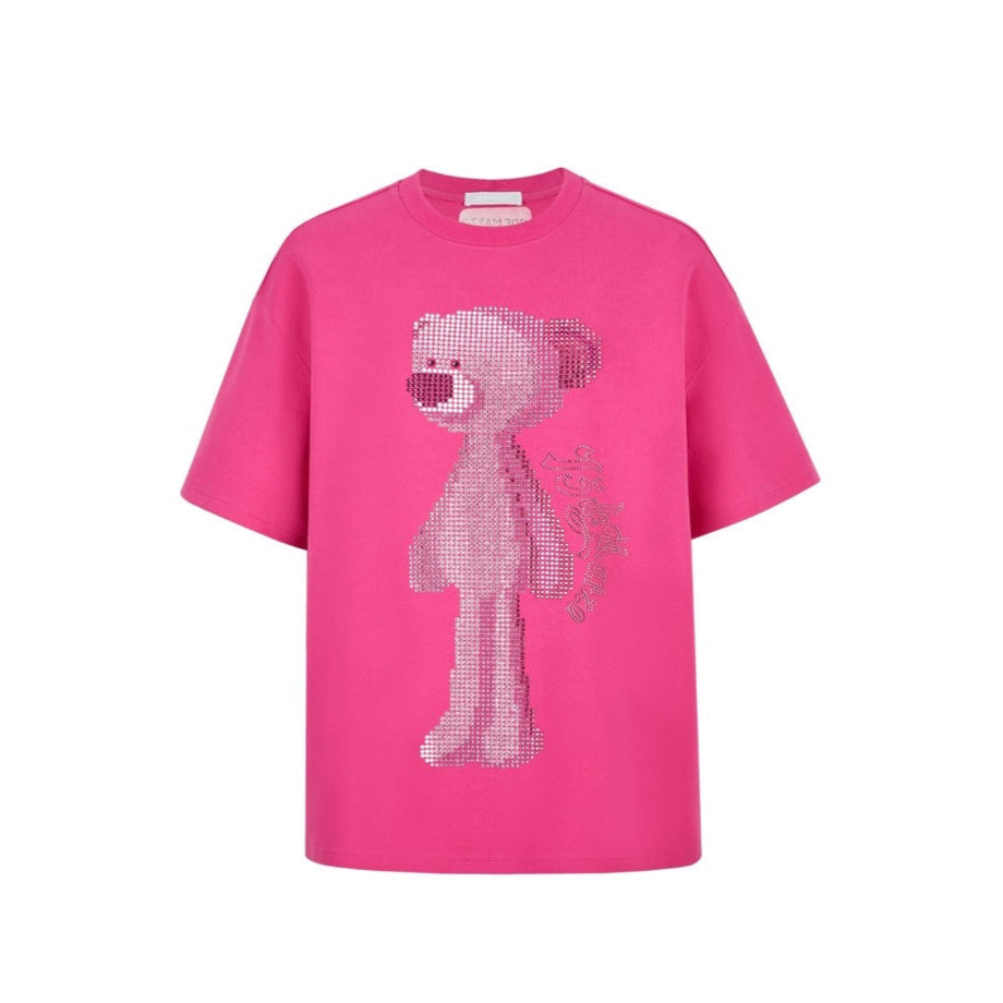 13DE MARZO Rhinstone T-Shirt Rose Red