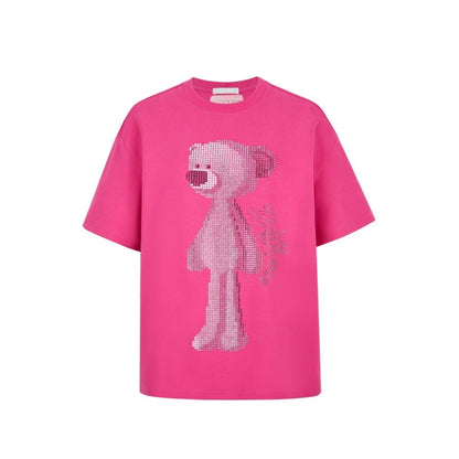 13DE MARZO Rhinstone T-Shirt Rose Red